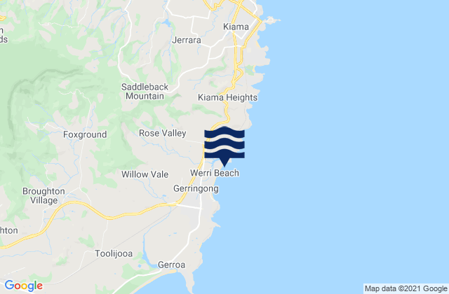 Mapa da tábua de marés em Werri Point, Australia