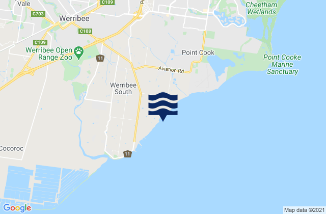 Mapa da tábua de marés em Werribee South, Australia