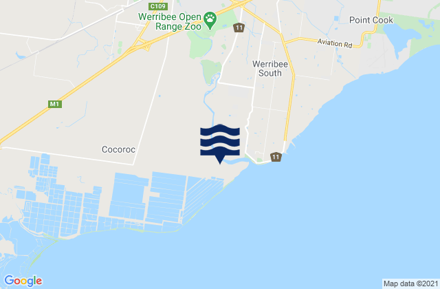 Mapa da tábua de marés em Werribee, Australia