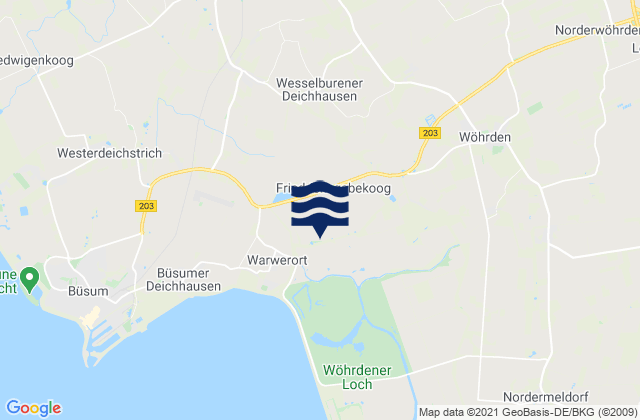 Mapa da tábua de marés em Wesselburener Deichhausen, Germany