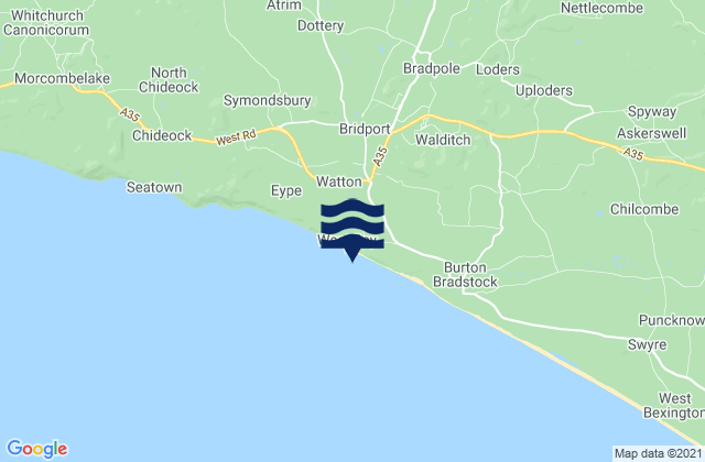 Mapa da tábua de marés em West Bay - East Beach, United Kingdom