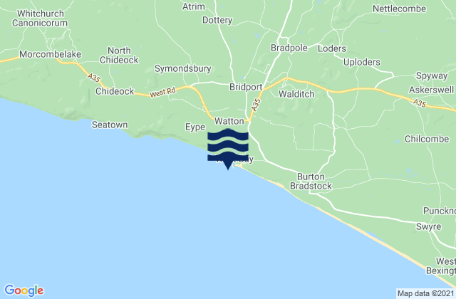 Mapa da tábua de marés em West Bay - West Beach, United Kingdom