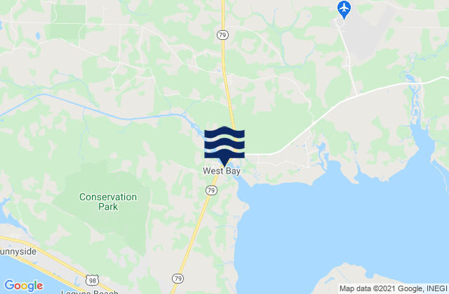 Mapa da tábua de marés em West Bay Creek West Bay, United States