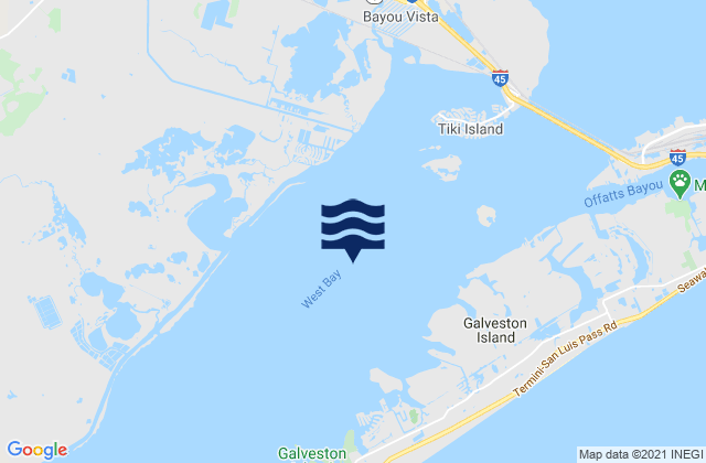 Mapa da tábua de marés em West Bay, United States