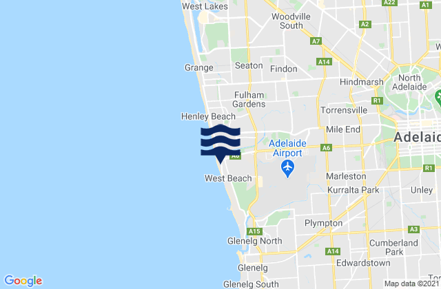 Mapa da tábua de marés em West Beach, Australia