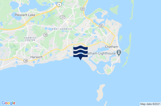 Mapa da tábua de marés em West Chatham, United States