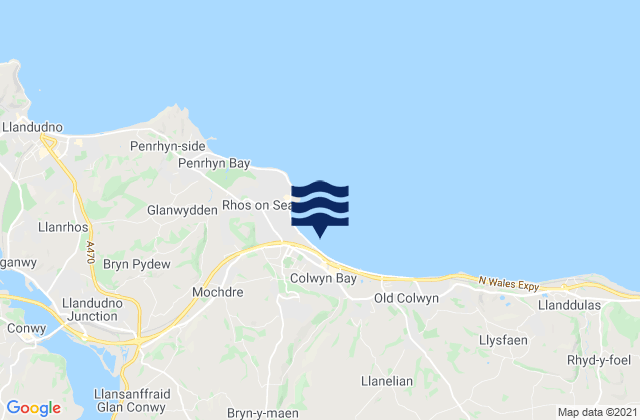 Mapa da tábua de marés em West Colwyn Bay Beach, United Kingdom