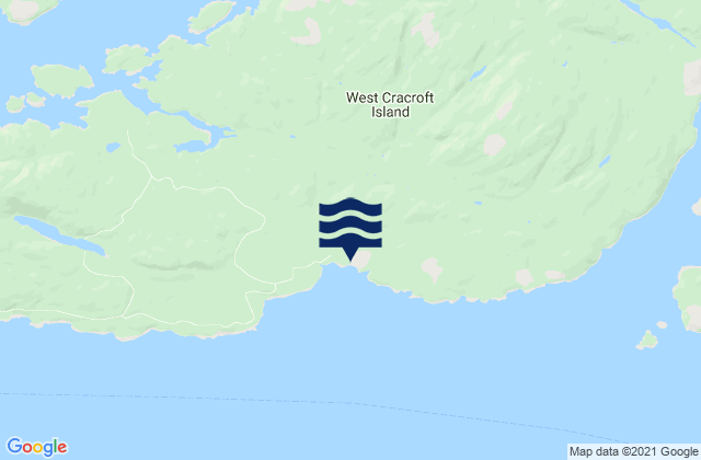 Mapa da tábua de marés em West Cracroft Island, Canada