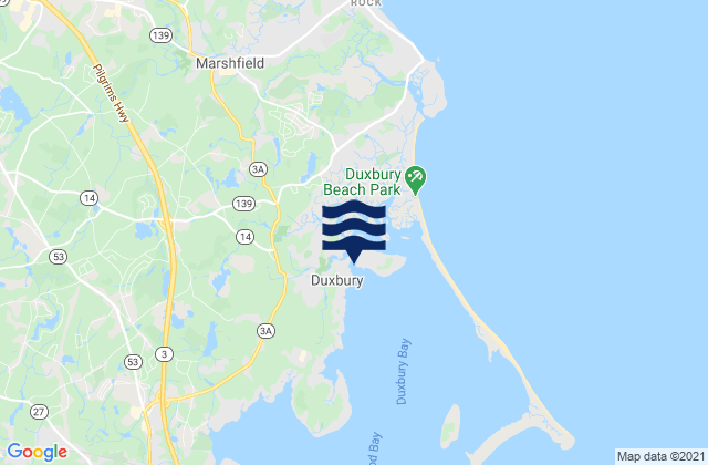 Mapa da tábua de marés em West End Duxbury, United States