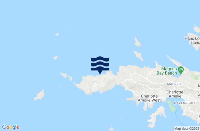 Mapa da tábua de marés em West End, U.S. Virgin Islands