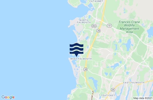 Mapa da tábua de marés em West Falmouth, United States