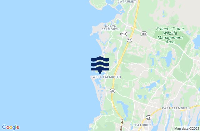 Mapa da tábua de marés em West Falmouth Harbor, United States