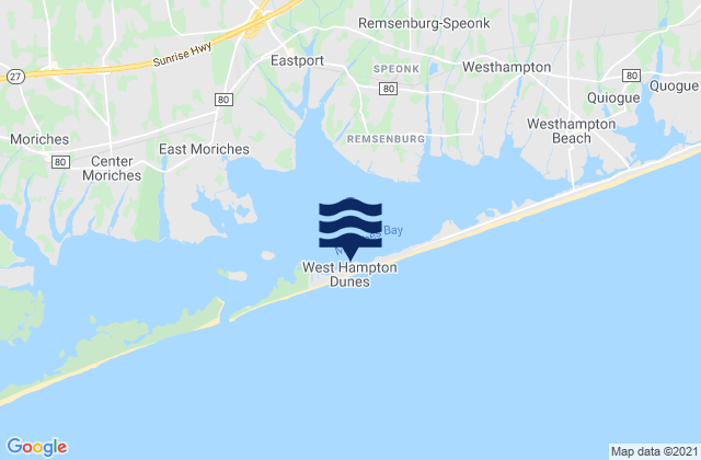 Mapa da tábua de marés em West Hampton Dunes, United States