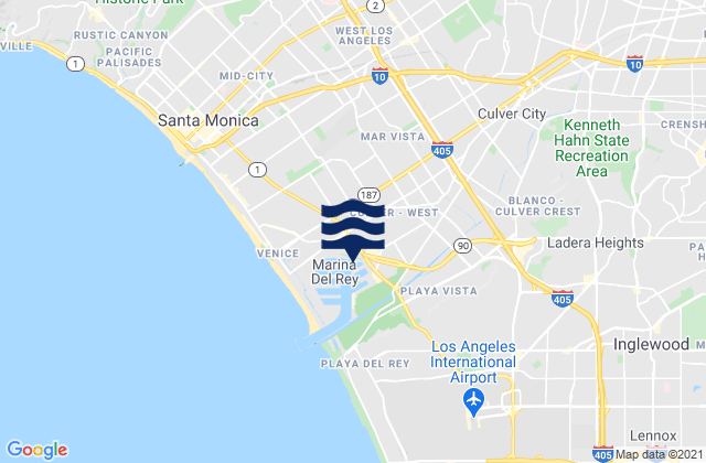 Mapa da tábua de marés em West Hollywood, United States