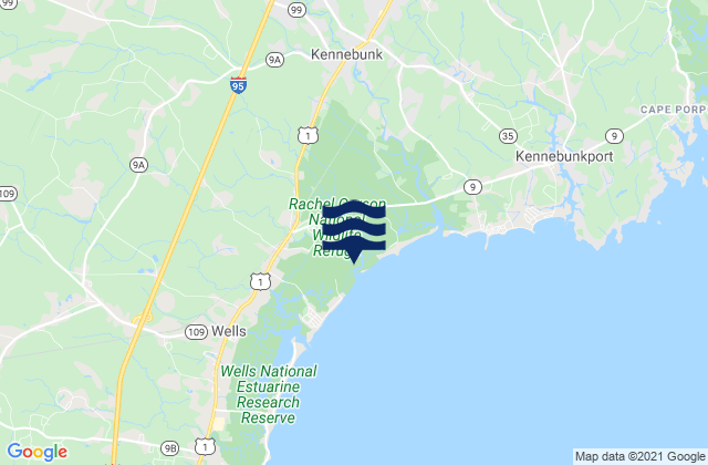 Mapa da tábua de marés em West Kennebunk, United States