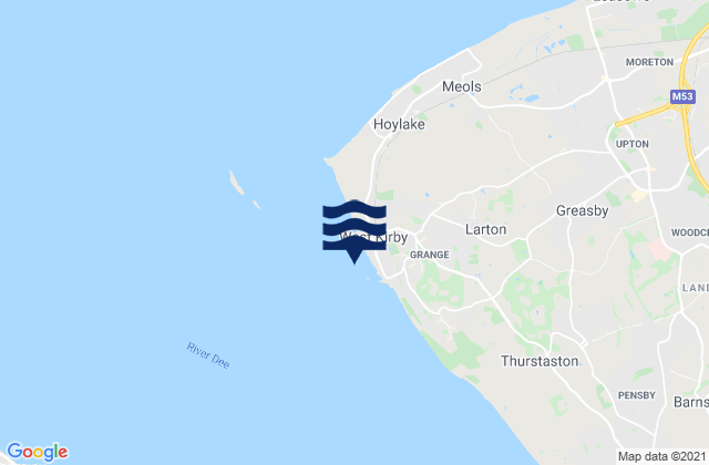 Mapa da tábua de marés em West Kirby Beach, United Kingdom