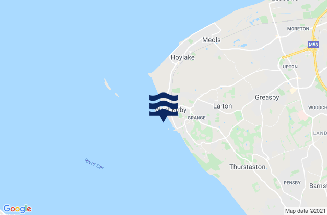 Mapa da tábua de marés em West Kirby, United Kingdom