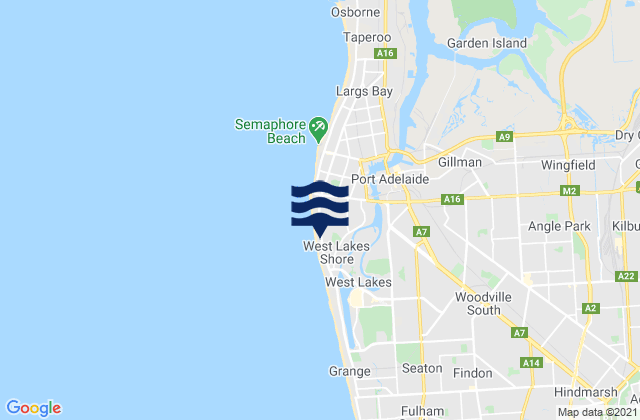Mapa da tábua de marés em West Lakes Shore, Australia