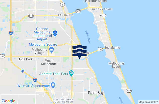 Mapa da tábua de marés em West Melbourne, United States