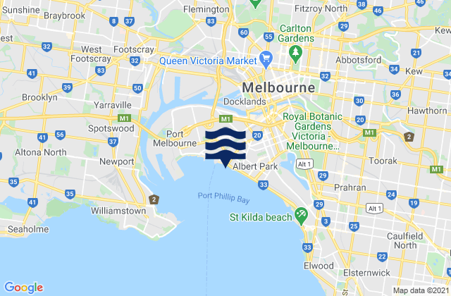 Mapa da tábua de marés em West Melbourne, Australia