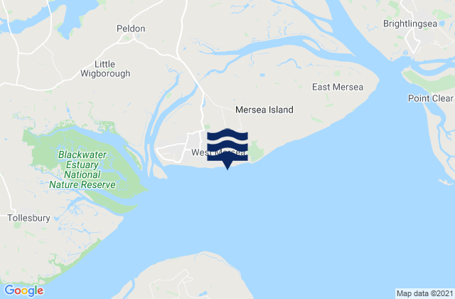 Mapa da tábua de marés em West Mersea Beach, United Kingdom