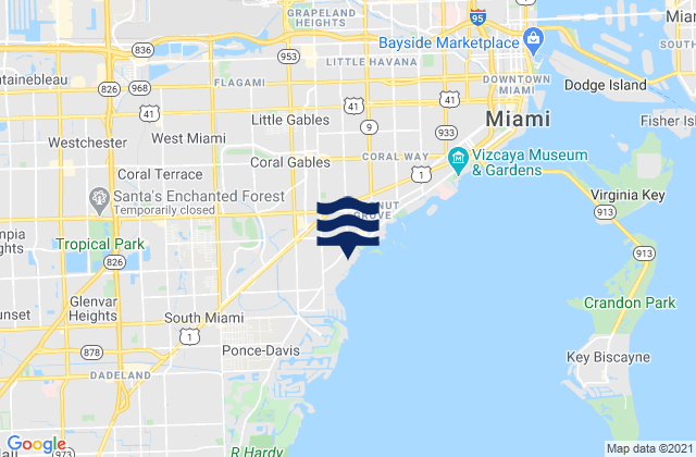 Mapa da tábua de marés em West Miami, United States