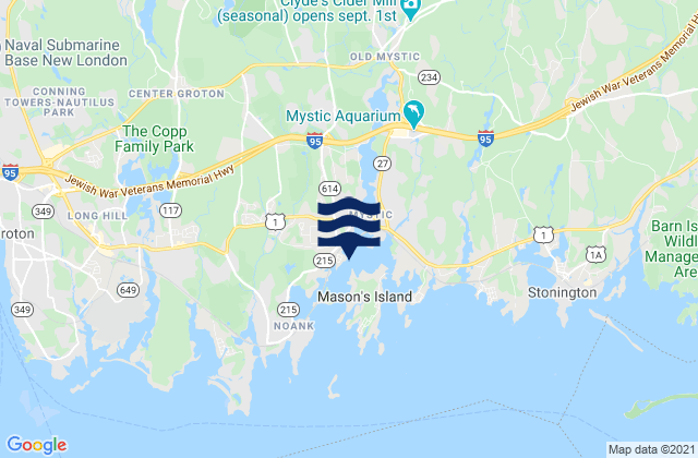 Mapa da tábua de marés em West Mystic Mystic River, United States
