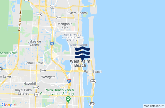 Mapa da tábua de marés em West Palm Beach, United States