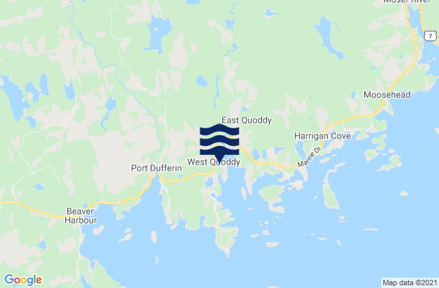 Mapa da tábua de marés em West Quoddy, Canada