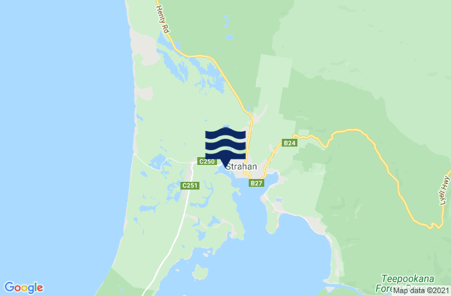 Mapa da tábua de marés em West Strahan Beach, Australia