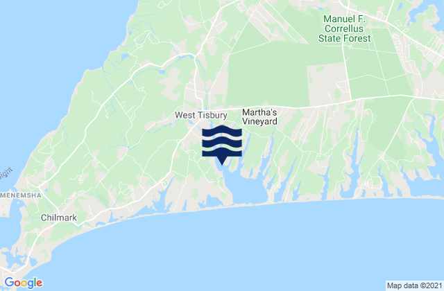 Mapa da tábua de marés em West Tisbury, United States
