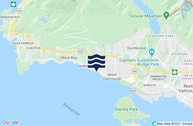 Mapa da tábua de marés em West Vancouver, Canada