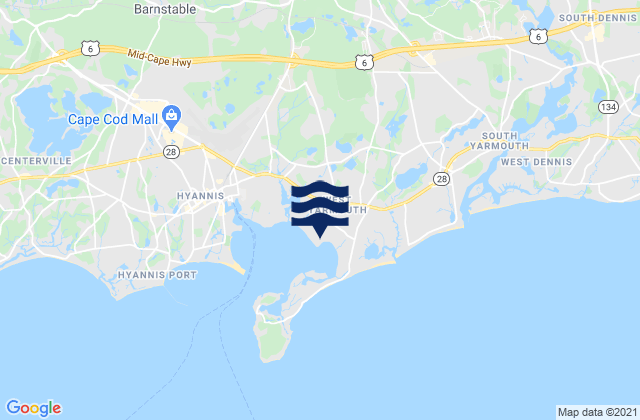 Mapa da tábua de marés em West Yarmouth, United States