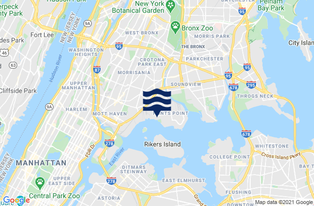 Mapa da tábua de marés em Westchester Avenue Bridge, United States