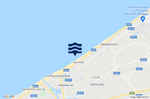 Mapa da tábua de marés em Westende, Belgium