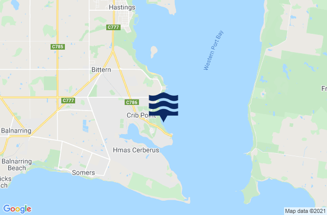 Mapa da tábua de marés em Western Port (Stony Point), Australia