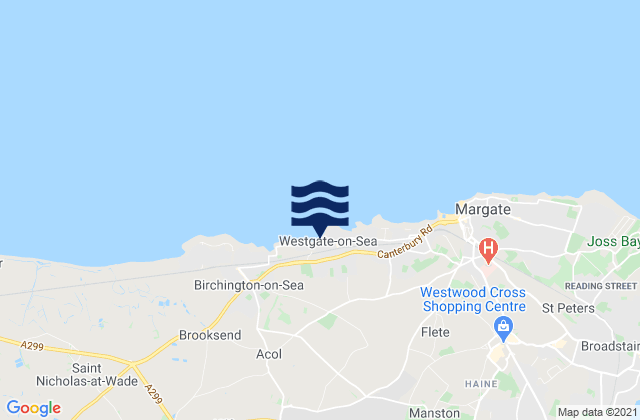 Mapa da tábua de marés em Westgate Bay Beach, United Kingdom