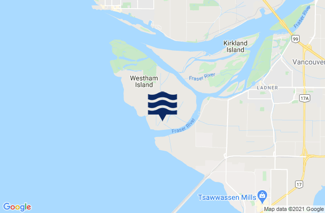 Mapa da tábua de marés em Westham Island, Canada
