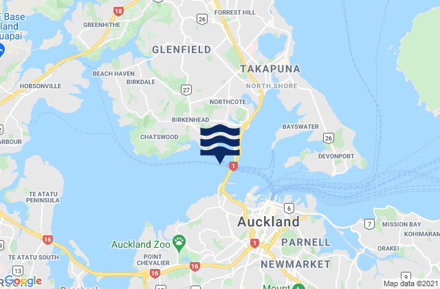 Mapa da tábua de marés em Westhaven, New Zealand