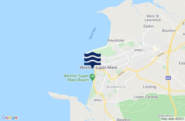 Mapa da tábua de marés em Weston-super-Mare, United Kingdom