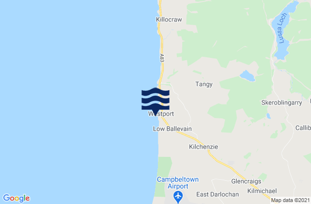 Mapa da tábua de marés em Westport, United Kingdom