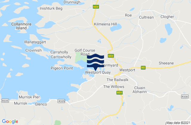 Mapa da tábua de marés em Westport Harbour, Ireland