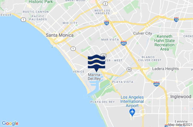 Mapa da tábua de marés em Westwood, United States