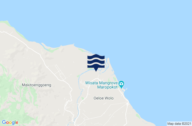 Mapa da tábua de marés em Wewoloe, Indonesia