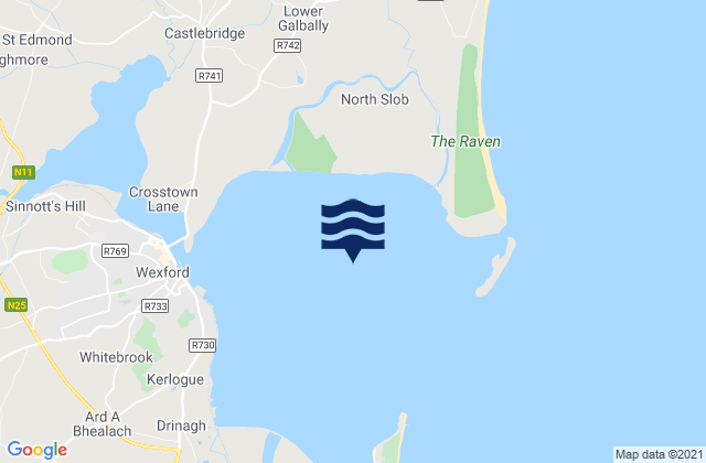 Mapa da tábua de marés em Wexford Harbour, Ireland