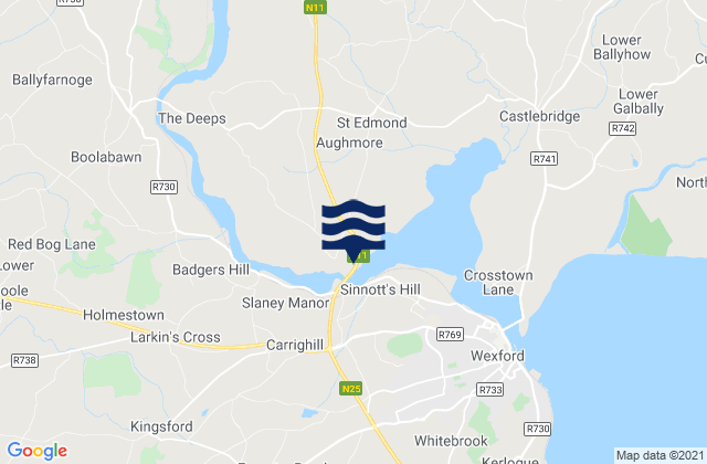 Mapa da tábua de marés em Wexford, Ireland