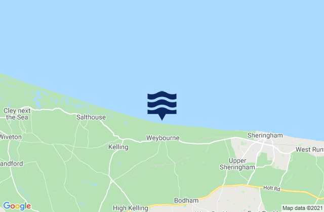Mapa da tábua de marés em Weybourne Beach, United Kingdom