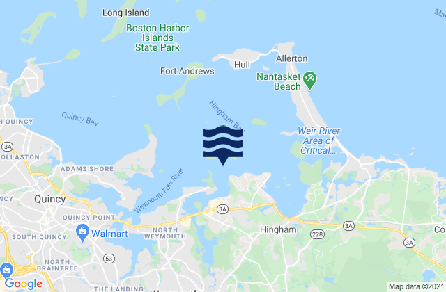 Mapa da tábua de marés em Weymouth Back River, United States