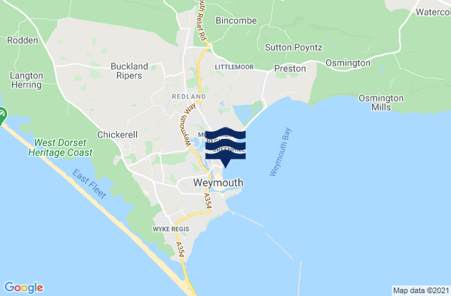 Mapa da tábua de marés em Weymouth Beach, United Kingdom