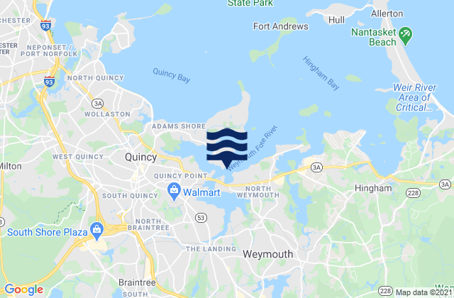 Mapa da tábua de marés em Weymouth Harbor Entrance, United States